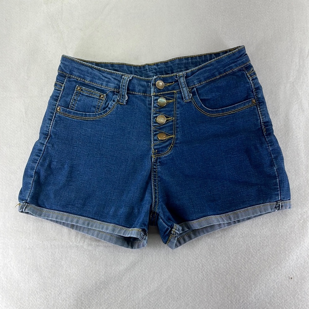 Weiwei Blue Jean Shorts Button Fly Mid Rise Womens Size 29